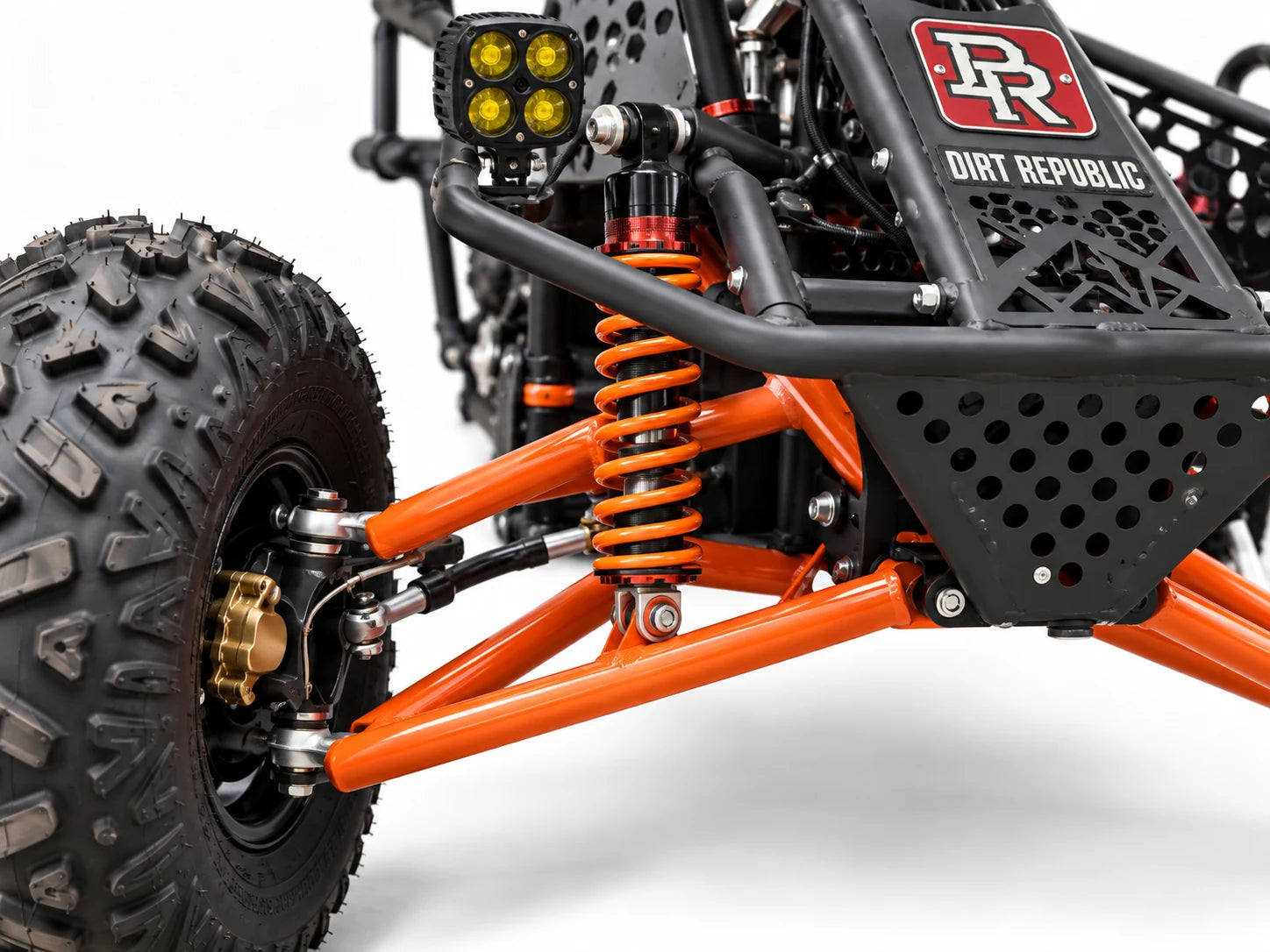 A closer look at the front suspension.
